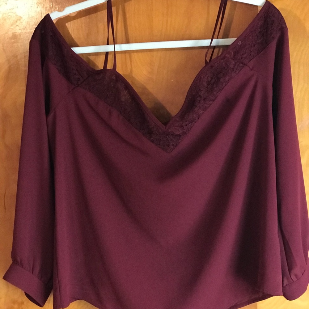 Wine colored off the shoulder shirt