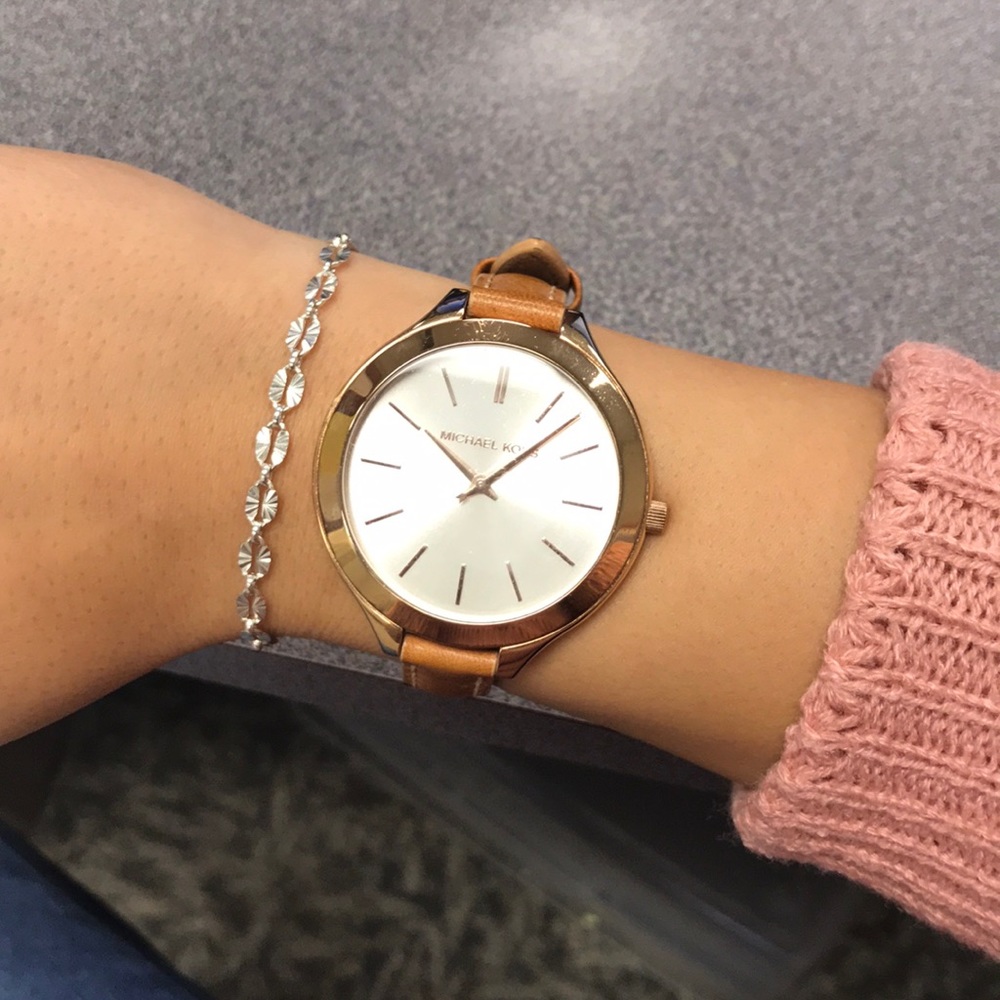 Authentic Michael Kors Gold Leather Strap Watch