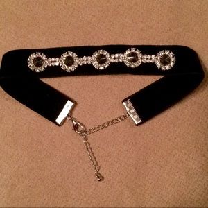 Crystal Embroidered 5 Station Black Velvet Choker