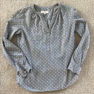 LOFT Polka Dot Gray and White  Popover Top.