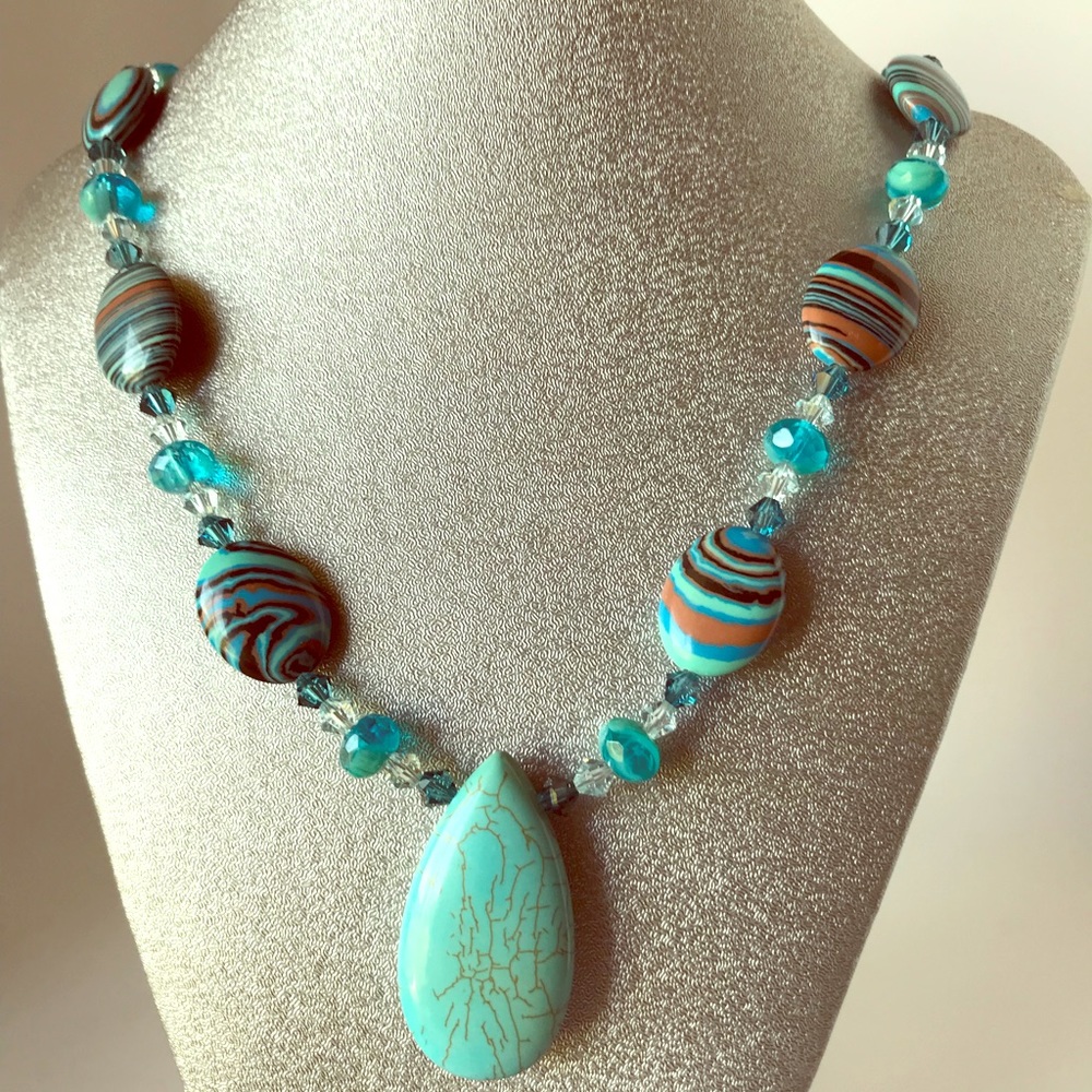 Handmade turquoise jasper pendant necklace