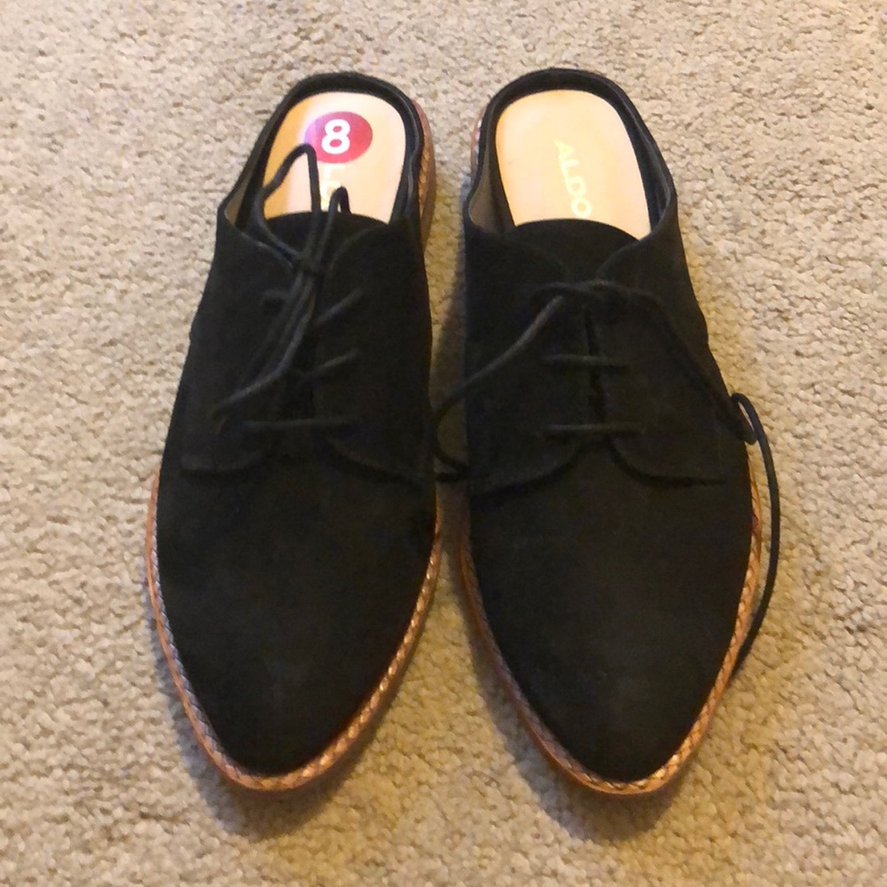 Black suede mules