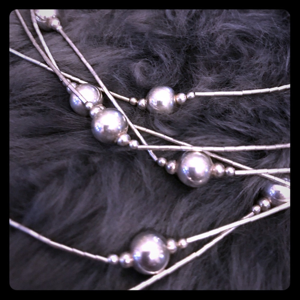 .925 Triple Strand Liquid Silver Beaded Necklace