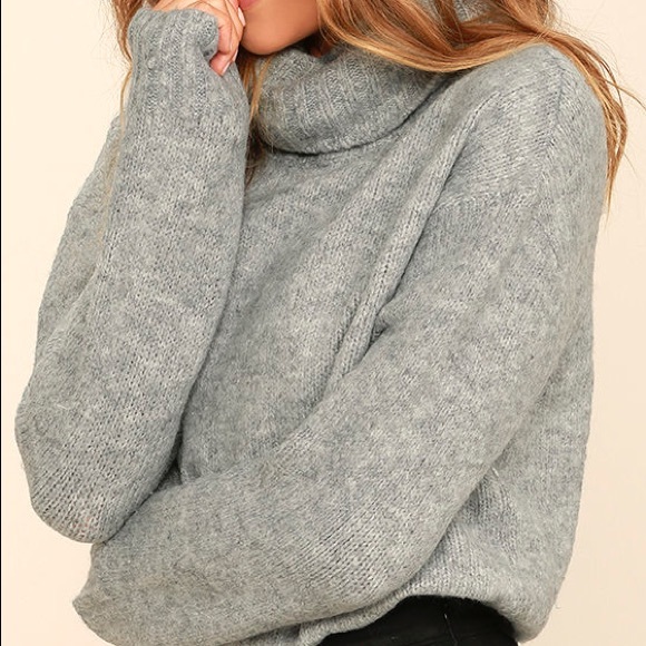 oversized gray turtleneck sweater