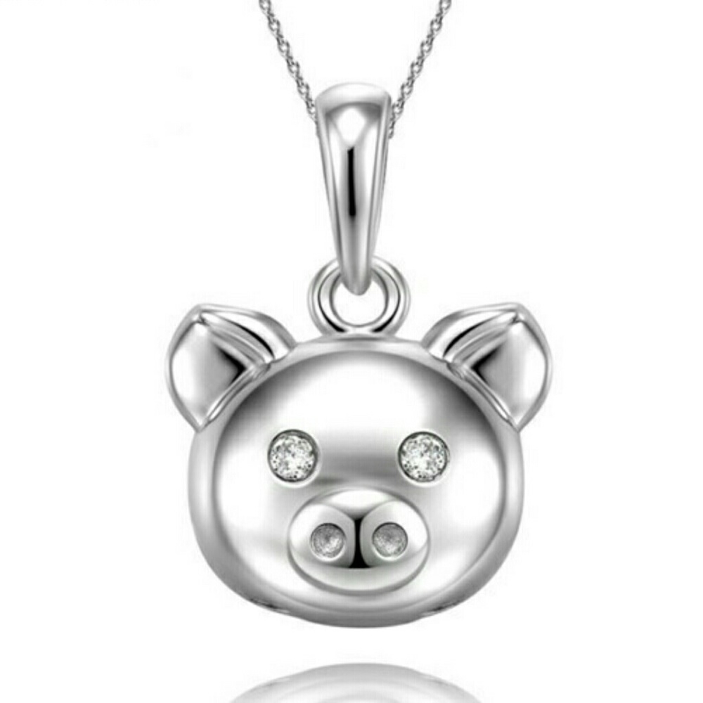 New, Sterling Silver Potbelly Pig Charm Necklace