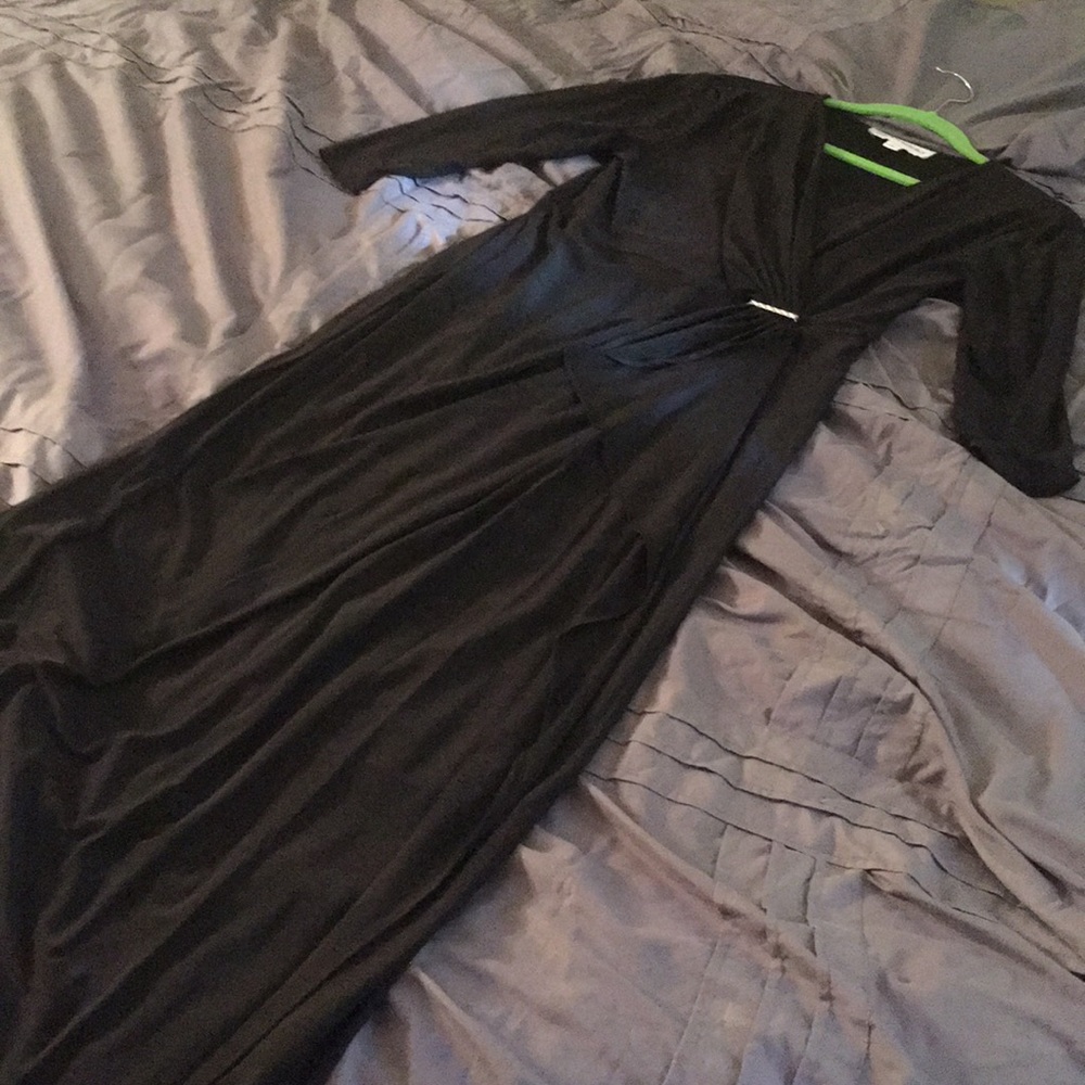 Long Faux Wrap Black Formal Dress