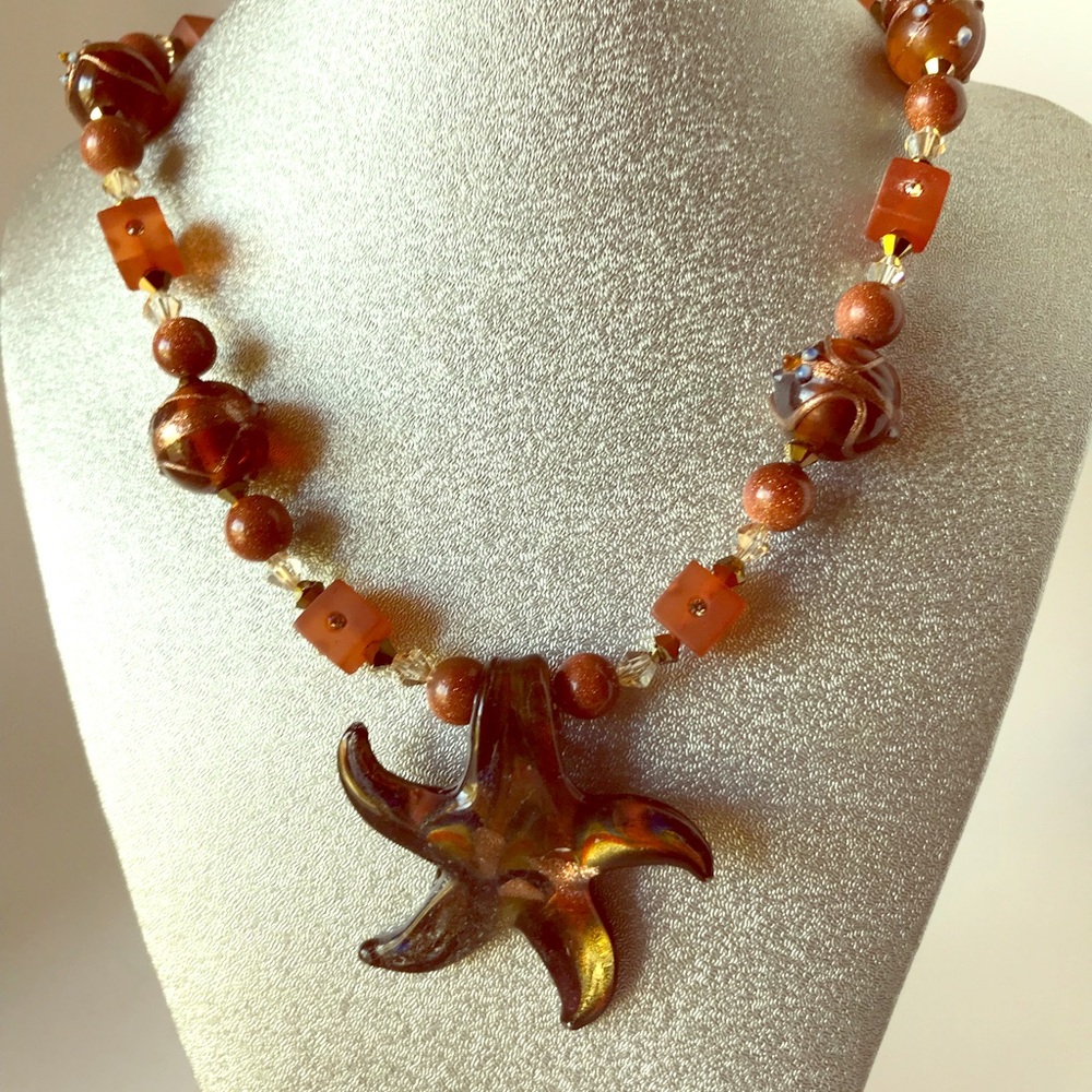 Handmade art glass star pendant necklace