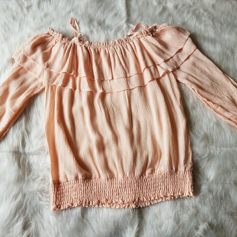 Blush pink off shoulder top