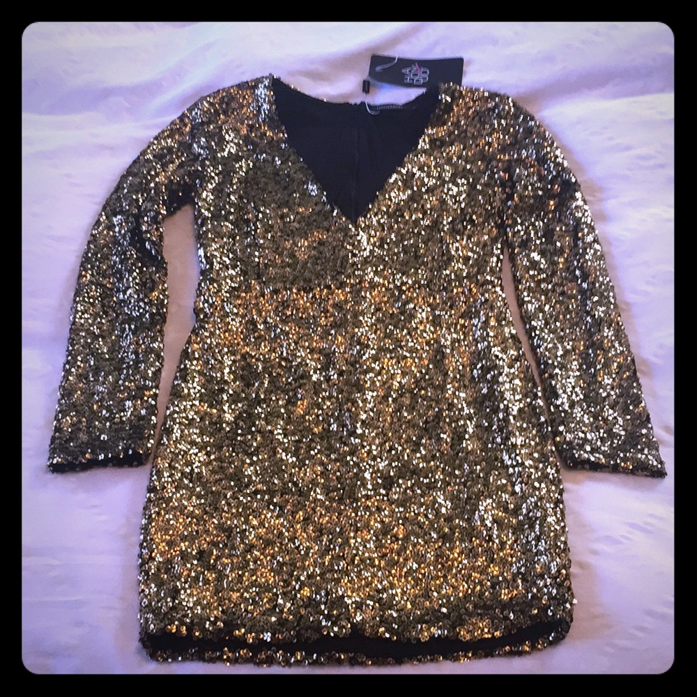 Gold Metallic Full Sequin Party Dress