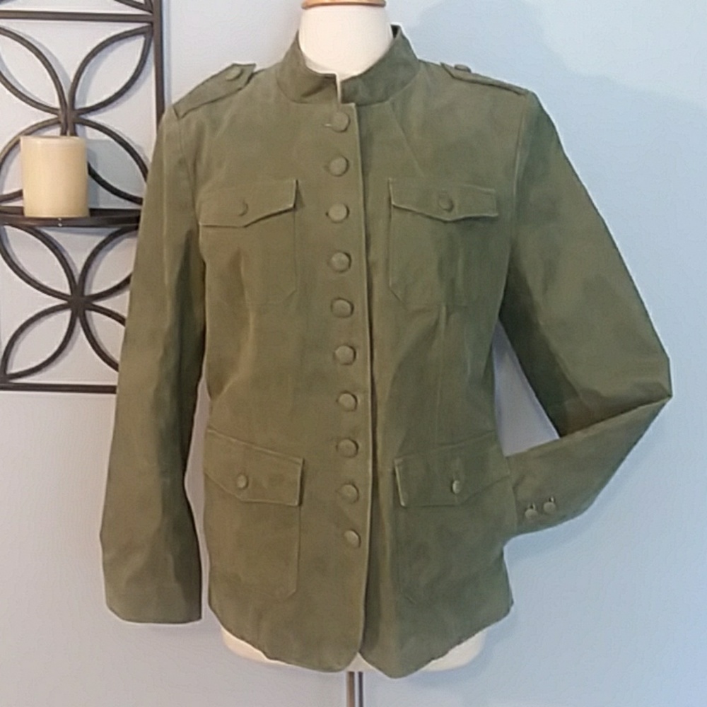 Twiggy of London Sage Green Suede Military Jacket