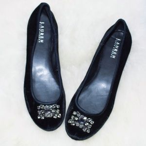 Ralph Lauren Velvet Embellished Ballet Flats