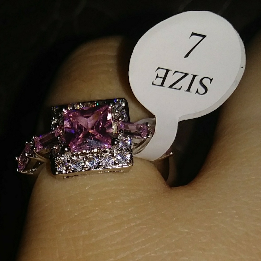 Sz 7 white and pink sapphire ring band .925 silver