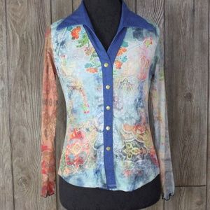 Cute Yukiko Blouse M size Colorful Floral Snap