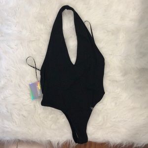 Misguided deep plunge halter bodysuit