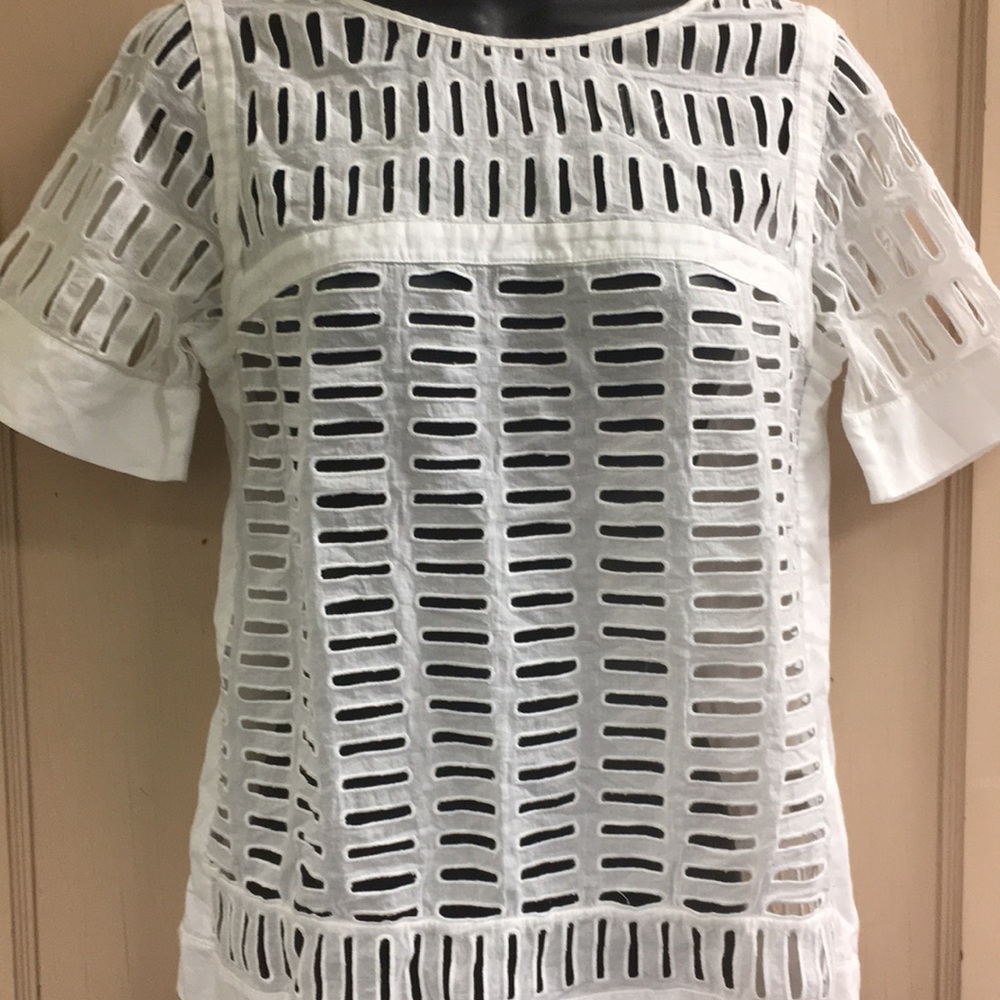 Rebecca Taylor White S/S Blouse Holes Sz S