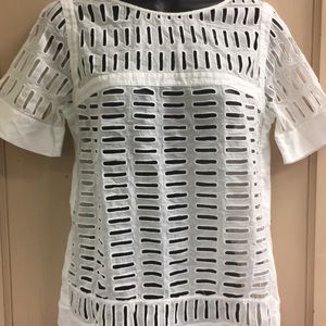 Rebecca Taylor White S/S Blouse Holes Sz S