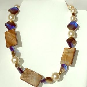 Necklace, Blue Gold Pearls, Hand Crafted