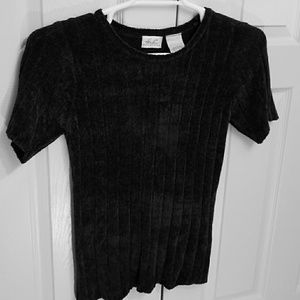 Ribbed Navy Short Sleeved Super Soft Sweater