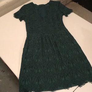 Winter green lace dress with keyhole back