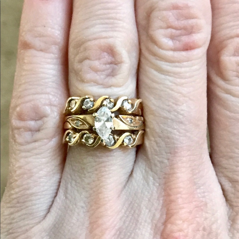 Engagement Ring, Wedding & Anniversary Bands Set