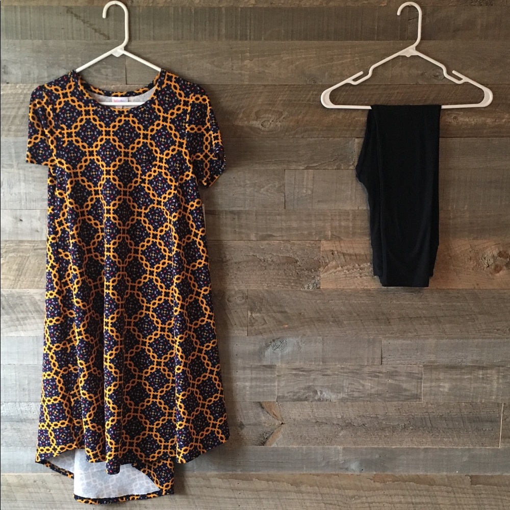 LuLaRoe XXS Printed Carly & OS Black Leggings BNWT