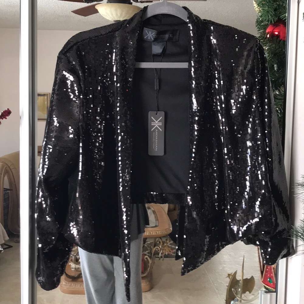 KARDASHIAN KOLLECTION BLACK SEQUIN JACKET