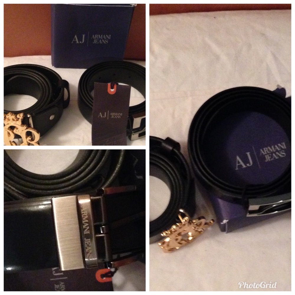Armani Black Classic Belts and Black & Gold