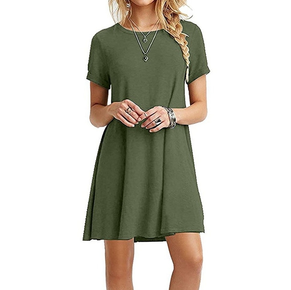 Army Green Casual T-Shirt Loose Dress