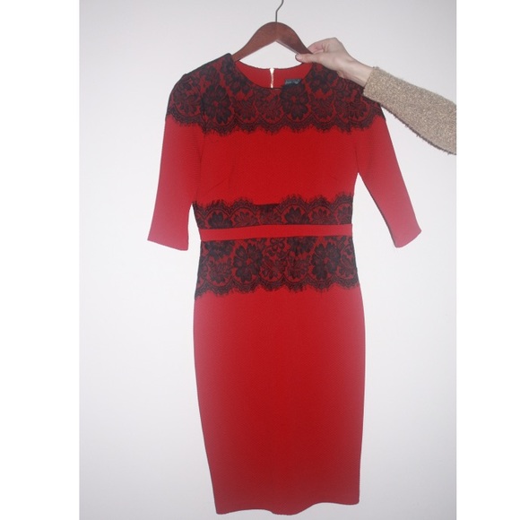 Red dress with lace detail (never worn) - Picture 1 of 2