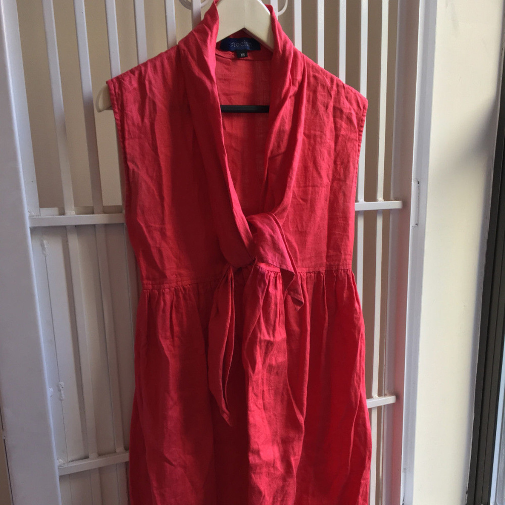 Mociun Tulip Tie-Front Dress in red linen XS