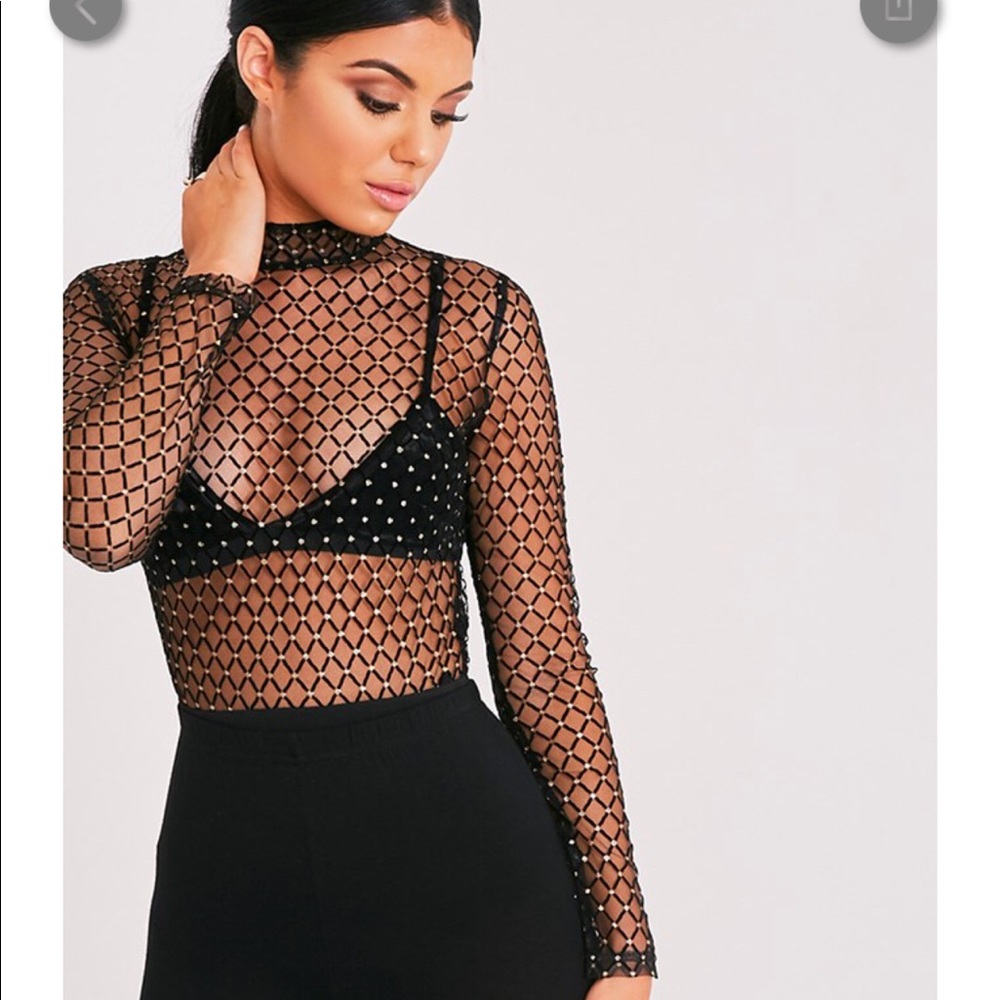 Parva Black Sheer Metallic Bodysuit