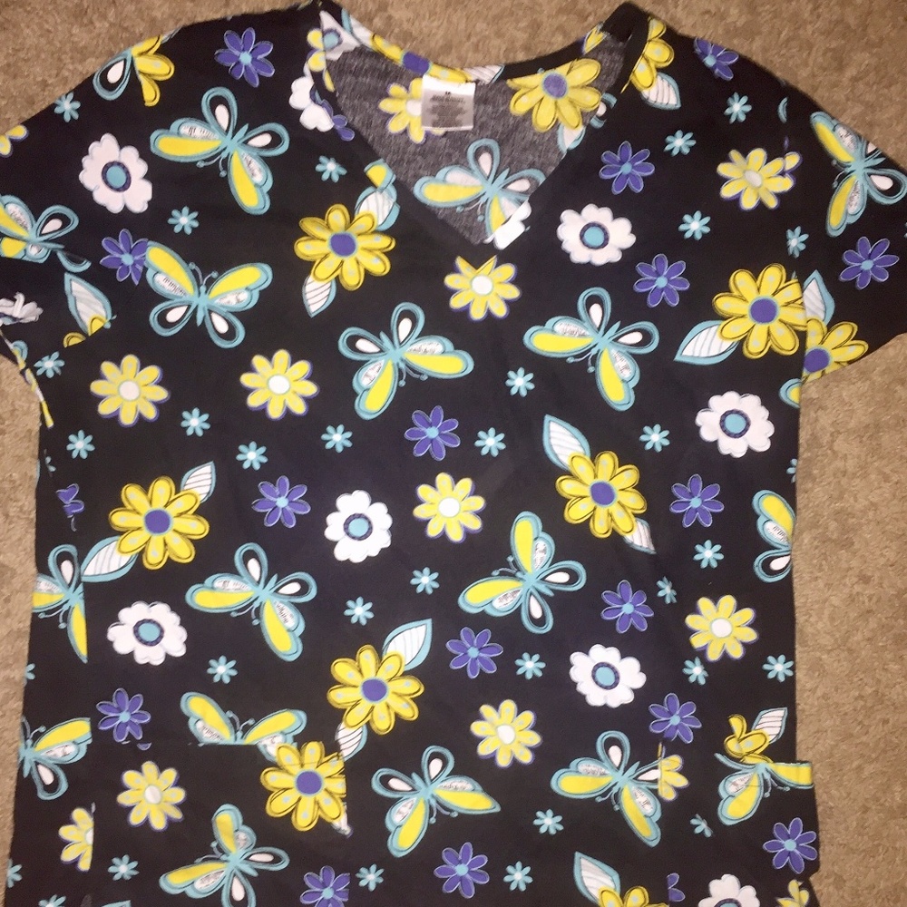 Butterfly Flower Scrub Top