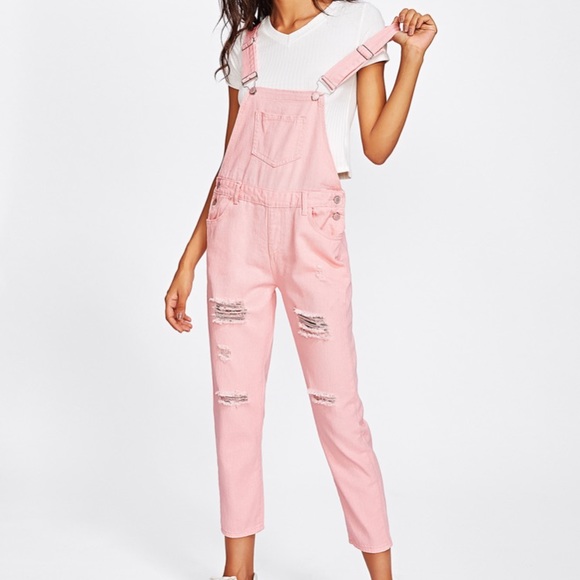 pink denim overalls