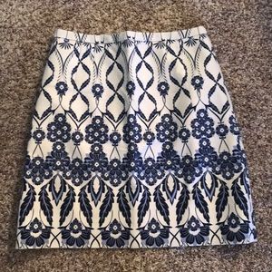 Blue and white printed J Crew skirt