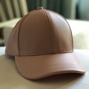 Faux pebbled leather baseball cap in blush pink