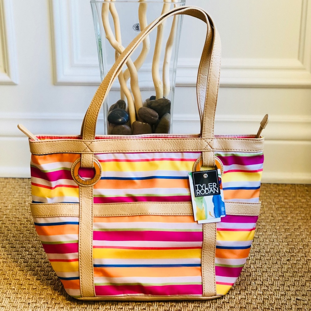 TYLER RODAN Bright Colorful Striped Medium Tote