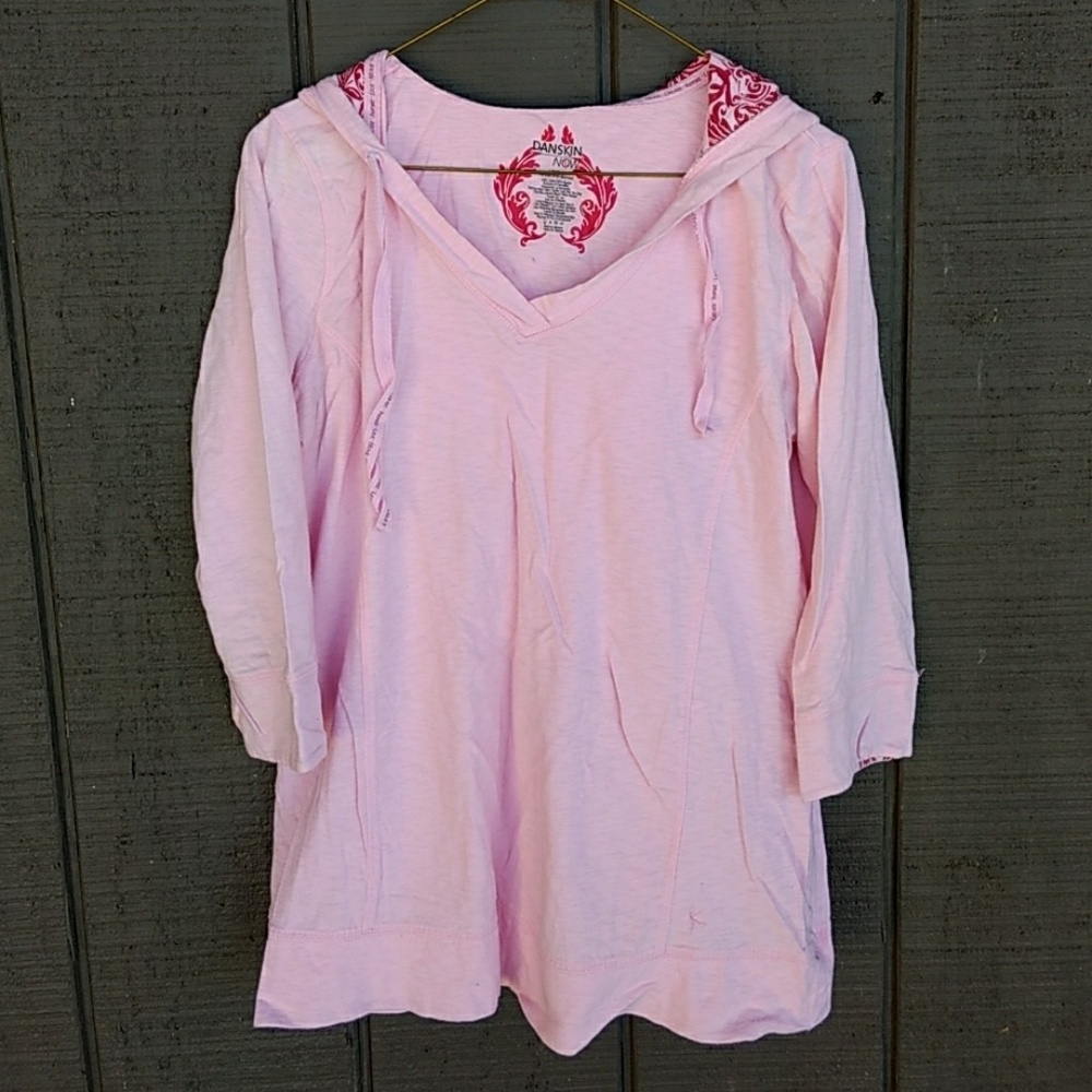 Womens Pink Hooded 3/4 Sleeve Shirt
