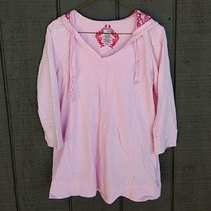 Womens Pink Hooded 3/4 Sleeve Shirt