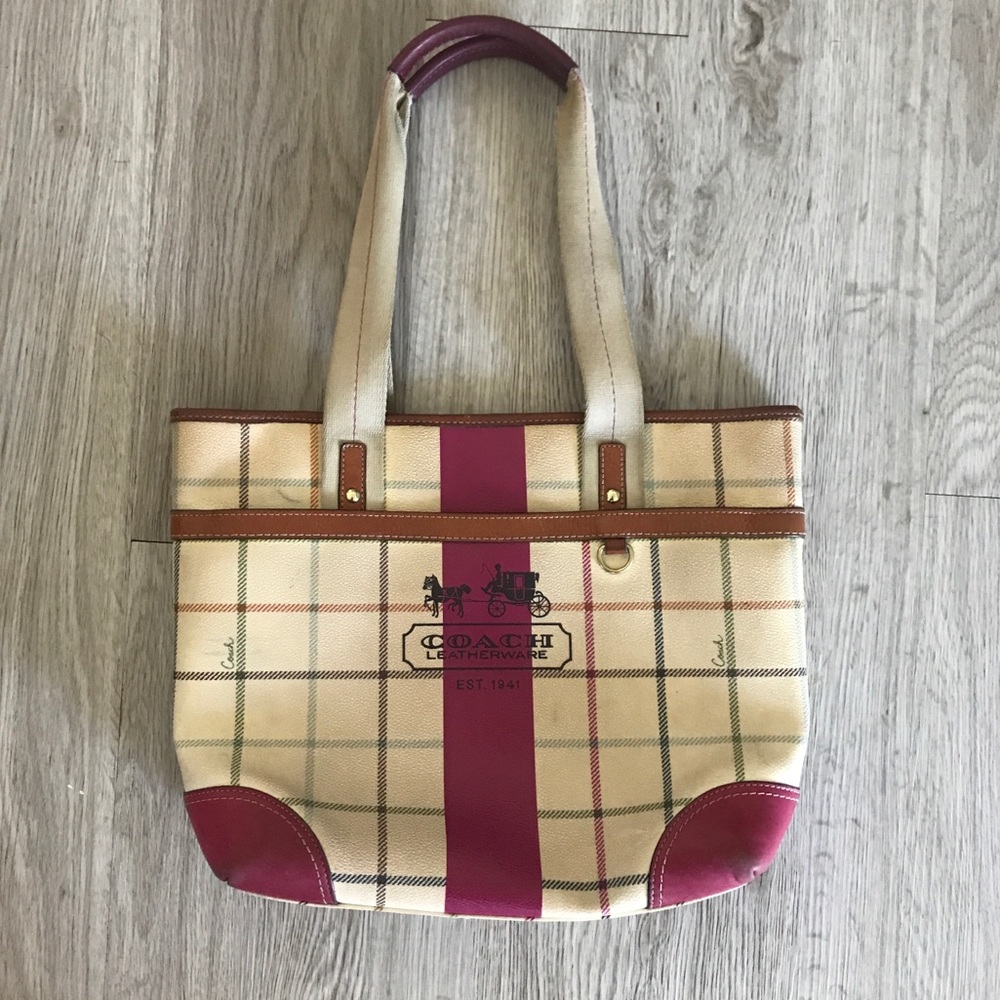 Coach Heritage Plaid Tattersall Leather Purse