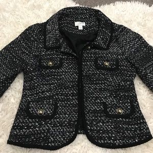 LOFT black and white tweed jacket with gold button