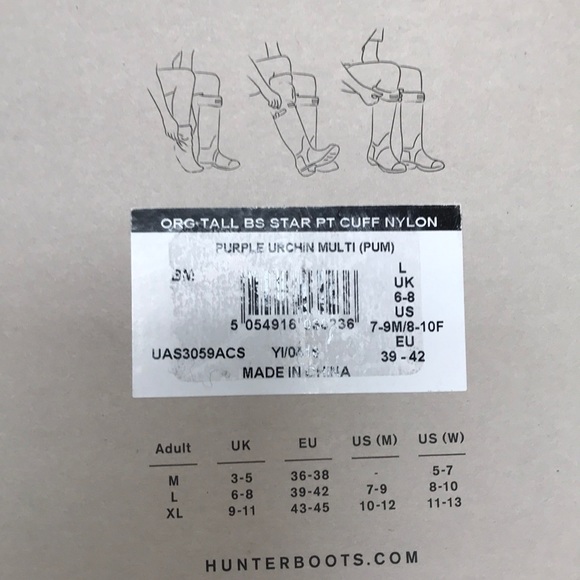 Hunter Original Tall Cuffed Boot Socks Large New - Picture 3 of 5