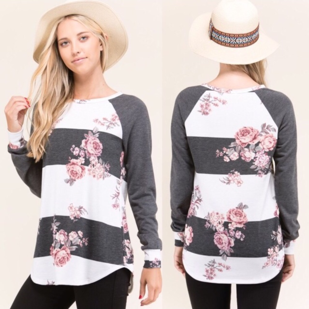 Gray and Pink Floral top