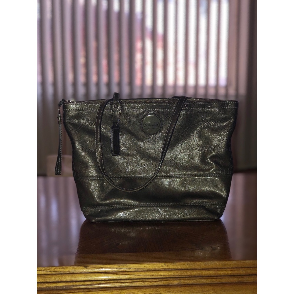 Coach Stitched C Signature Stripe Leather tote