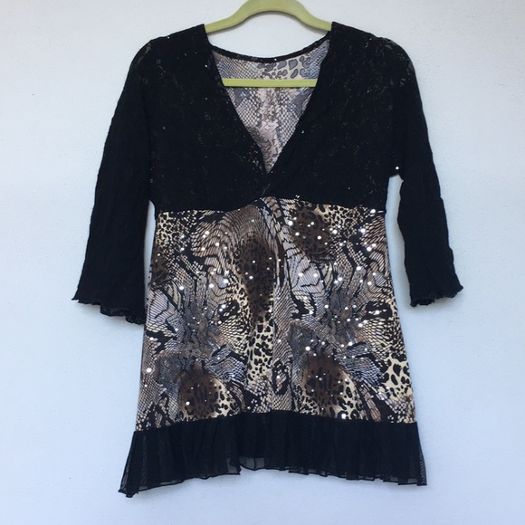 Animal Print Lace Blouse - Picture 1 of 5