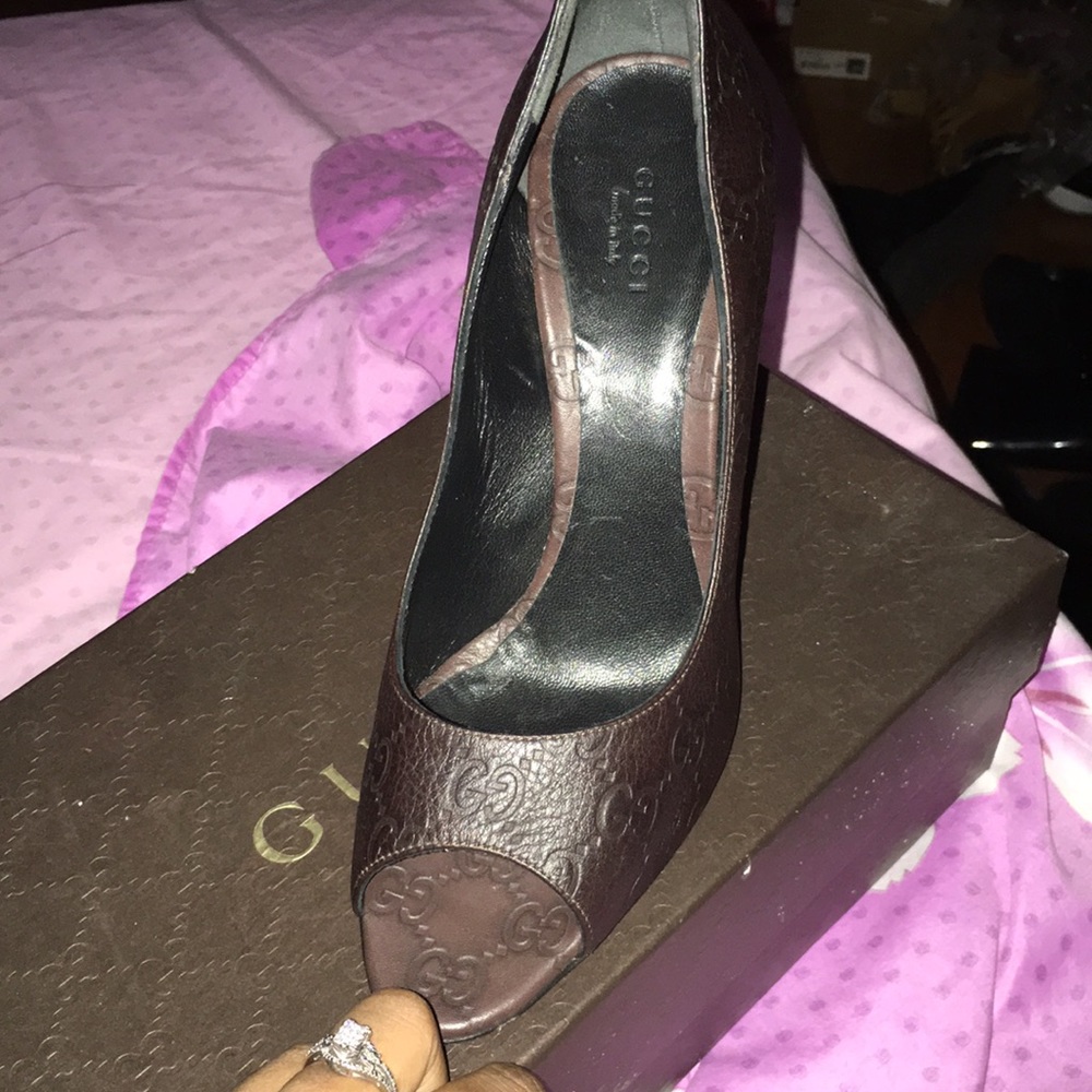 Brown Open Toe Authentic Gucci Pump