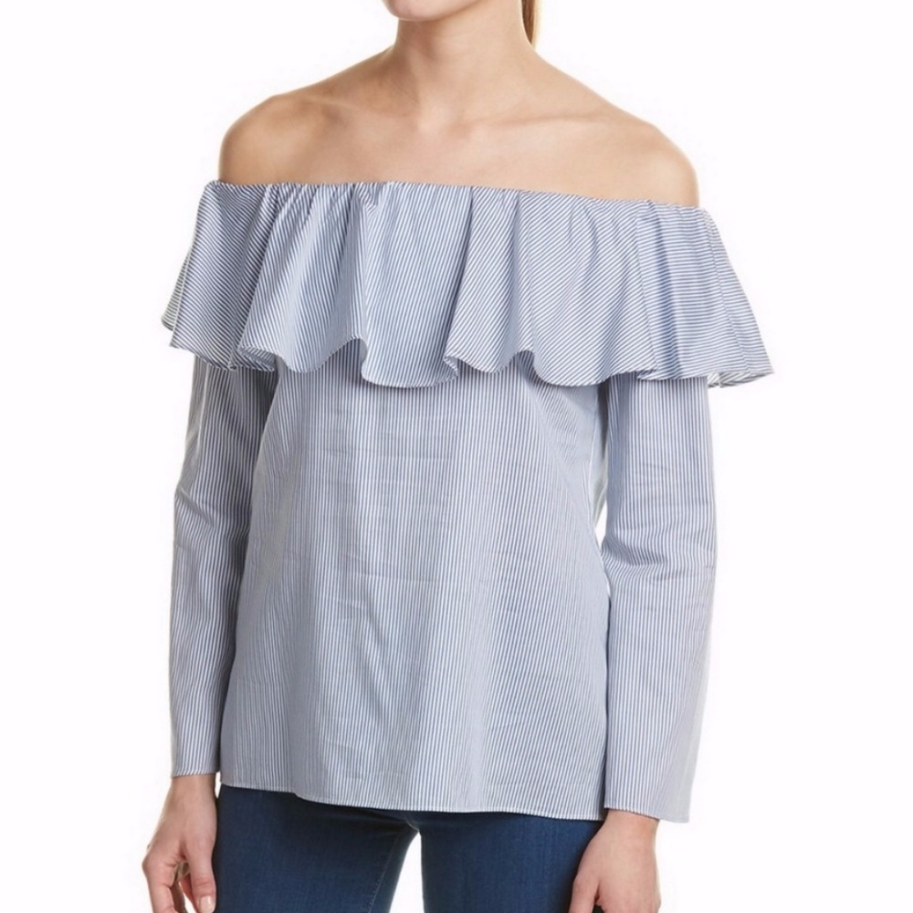 DREW  BLUE WHITE STRIPE ERIN RUFFLED OFF-SHOULDER