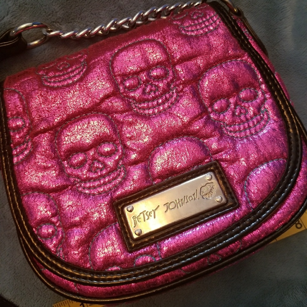 Betsey Johnson Metallic Pink Skull Bag