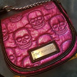 Betsey Johnson Metallic Pink Skull Bag