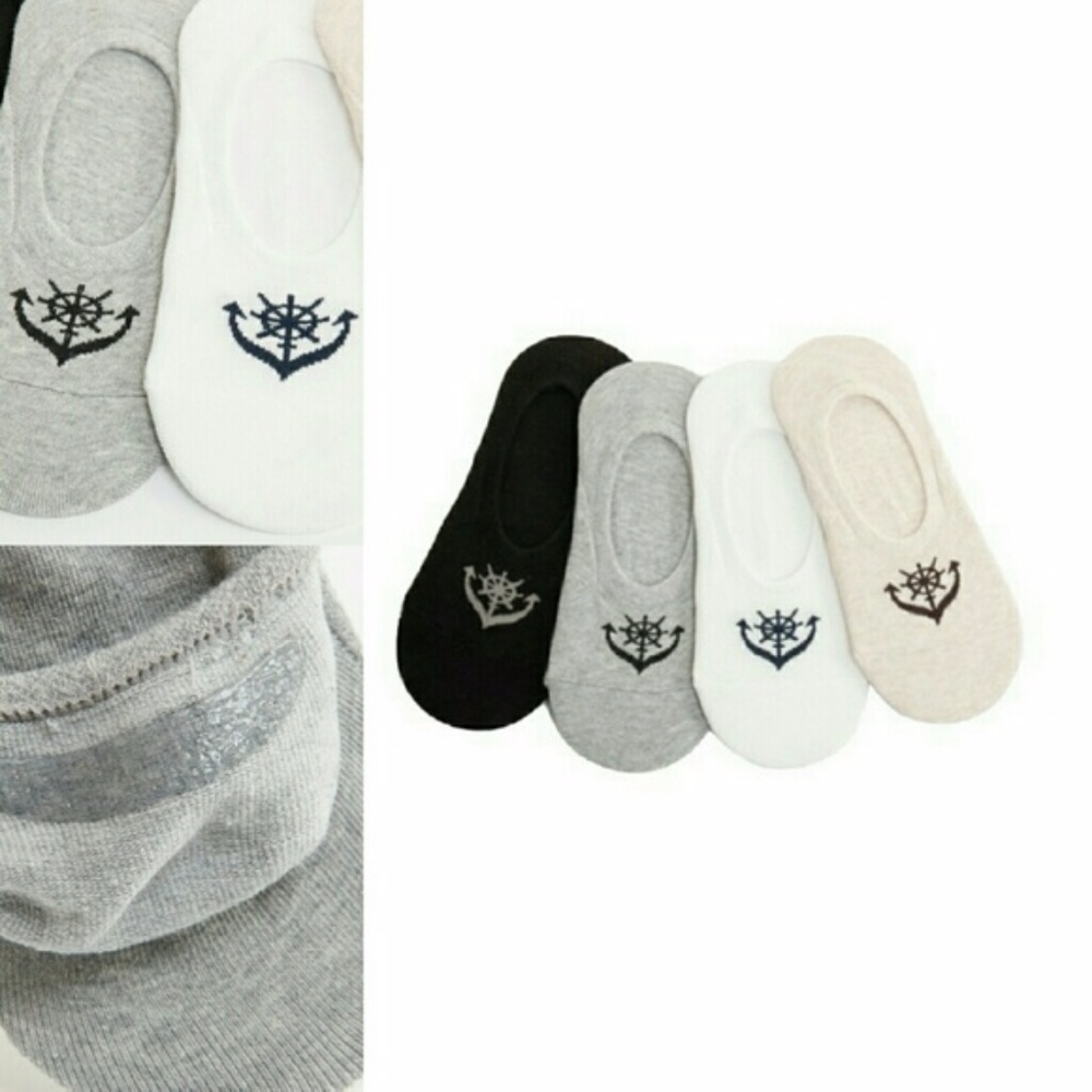 ANCHOR JACQUARD ANTI SLIP NO SHOW SOCKS - 4 PACK