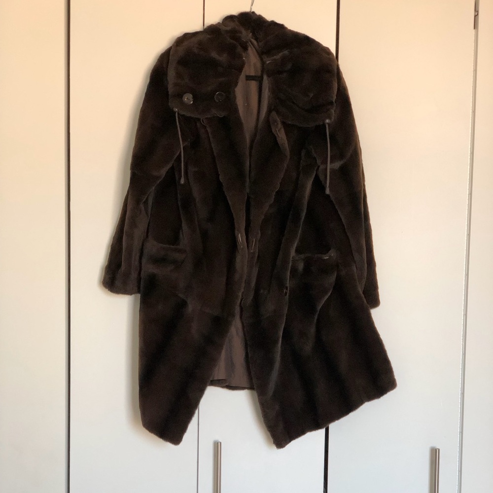YVES SALOMON REAL FUR reversible brown coat 42 FR.
